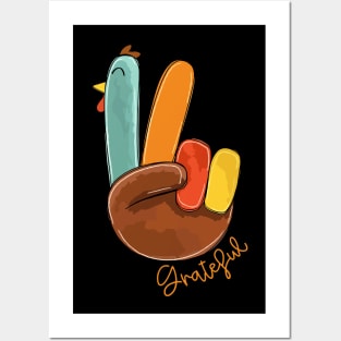 Peace Sign Turkey Greatful Retro Thanksgiving Turkey Posters and Art